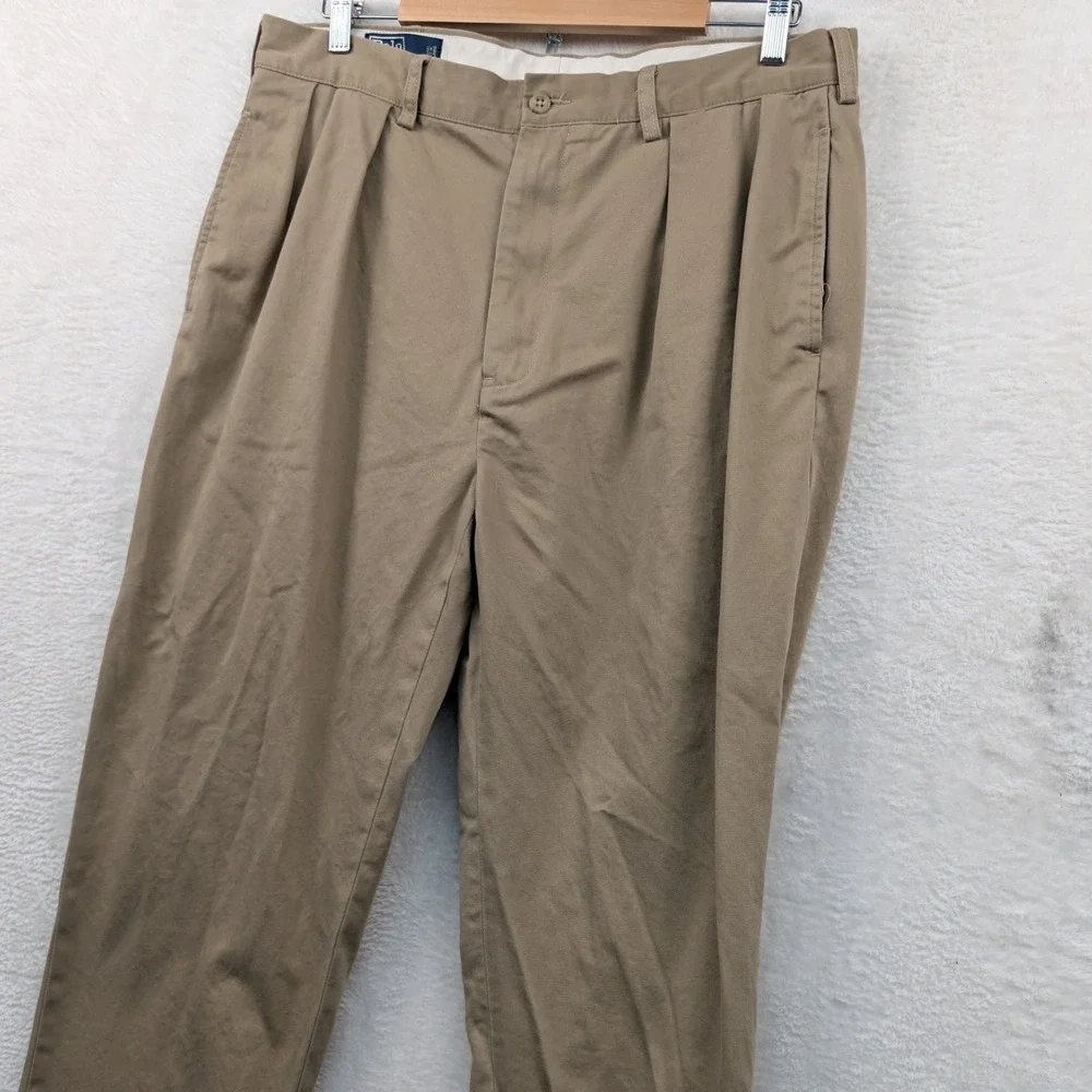 VTG Polo Ralph Lauren Andrew Pants Mens 37x30 Tan Straight Leg Pleated Chino 90s